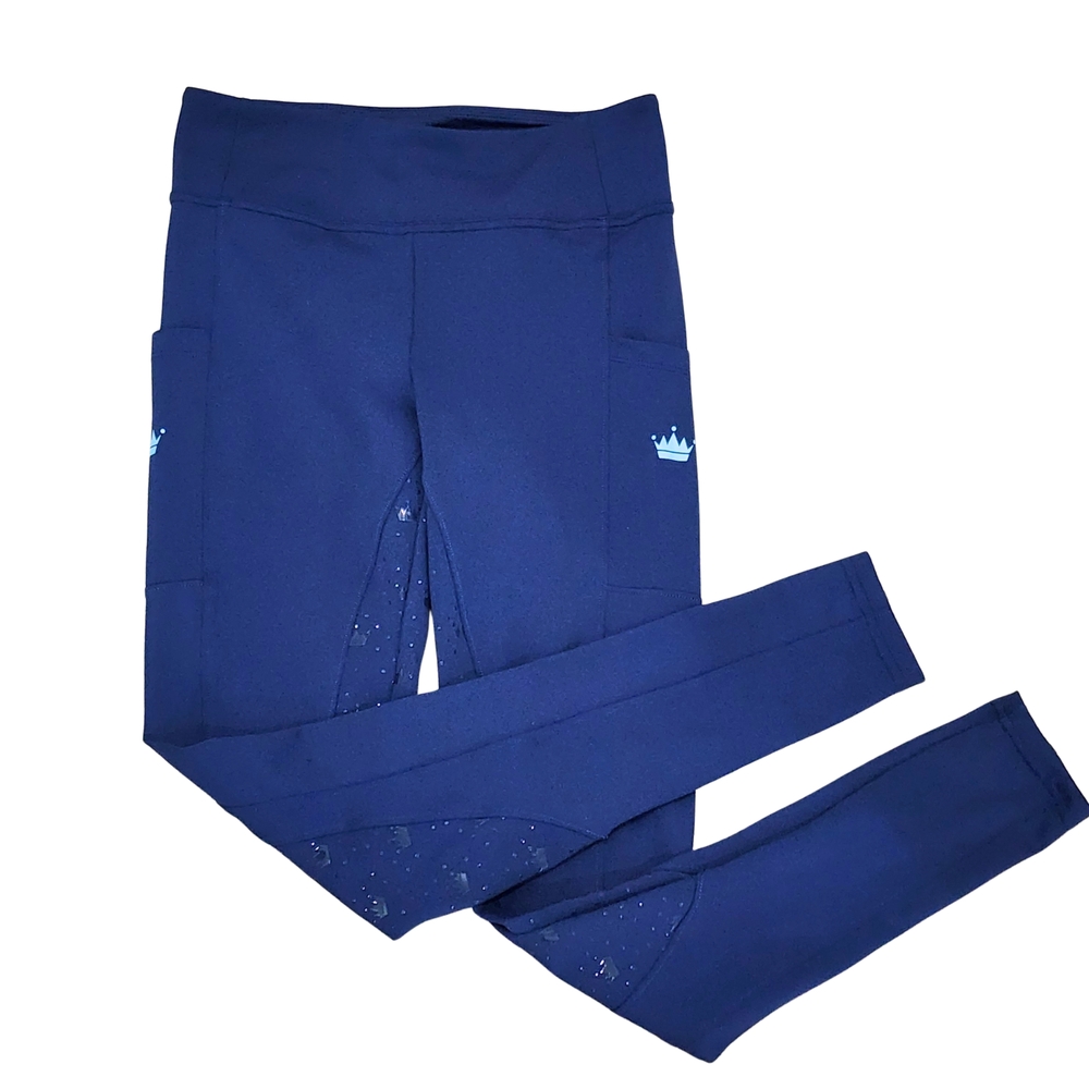 Crown Equestrian Riding Tights Breeches Navy Blue Polka Dot Grip, Size Small - Picture 3 of 12